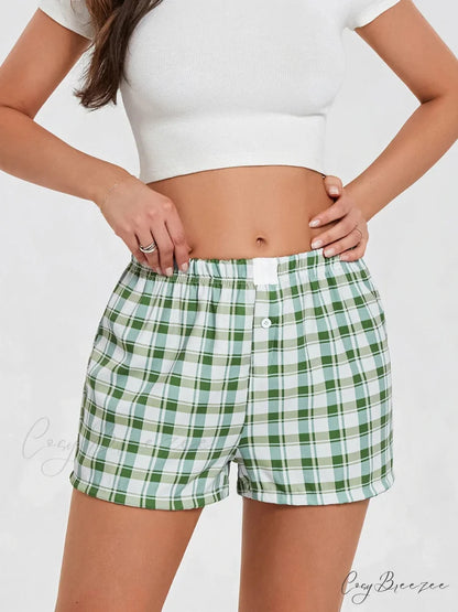 Plaid Loose Lounge Shorts green / S short-250223