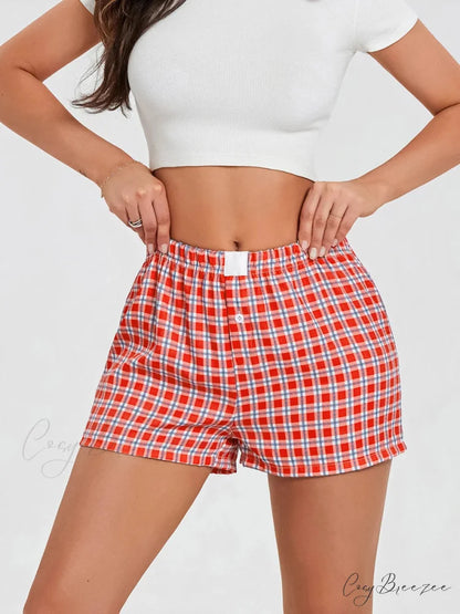 Plaid Loose Lounge Shorts red / S short-250223
