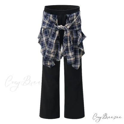 Plaid Patchwork High Waist Pants Black / S pants-241228