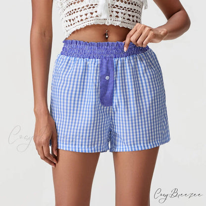 Plaid Patchwork Loose Lounge Shorts short-250223