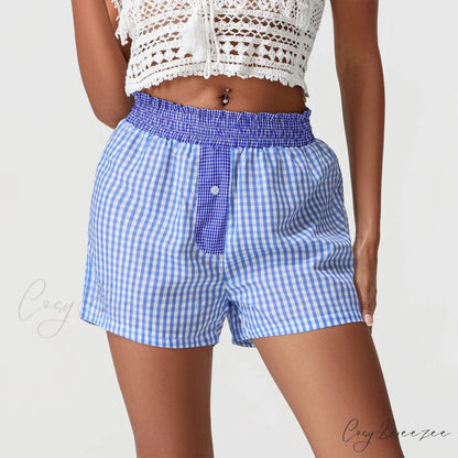 Plaid Patchwork Loose Lounge Shorts short-250223