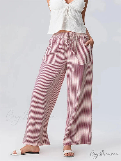 Plaid Pattern Pull-Tie Stretchy Waist Relaxed Pant pant-250223
