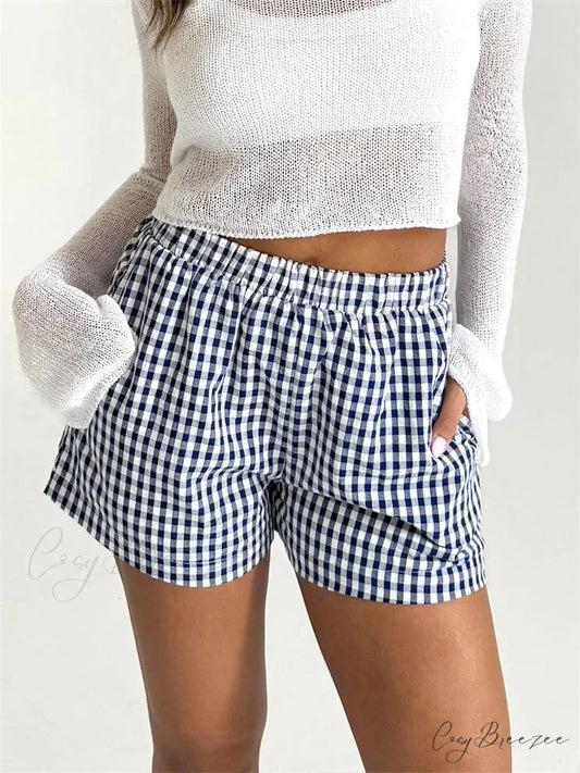 Plaid Pocket Lounge Shorts blue / S short-250223