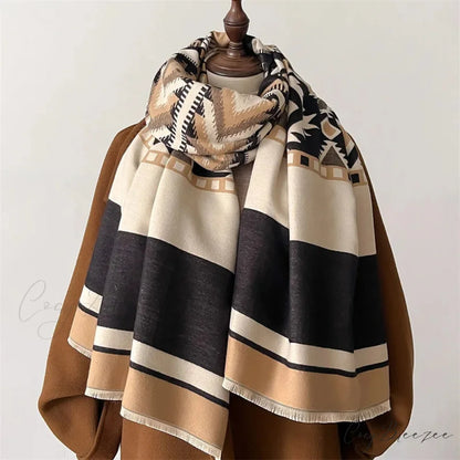 Plaid Print Cashmere Pashmina Winter Scarf black scarf-241228