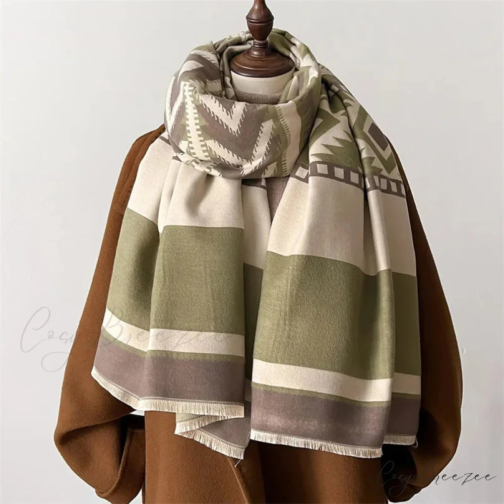 Plaid Print Cashmere Pashmina Winter Scarf grey scarf-241228