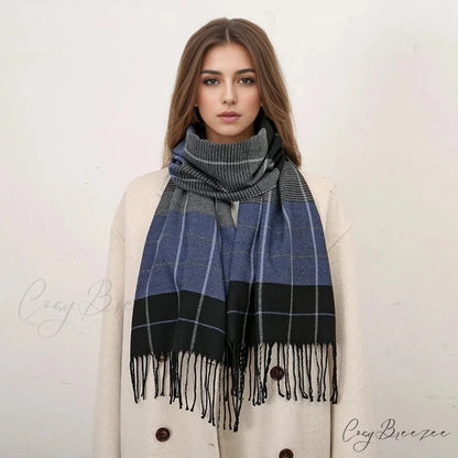Plaid Print Cashmere Winter Pashmina Scarf with Tassels