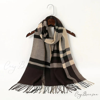 Plaid Print Cashmere Winter Pashmina Scarf with Tassels APRICOT