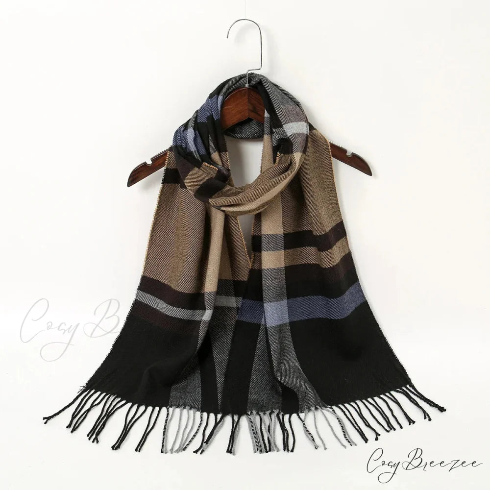 Plaid Print Cashmere Winter Pashmina Scarf with Tassels BLUE