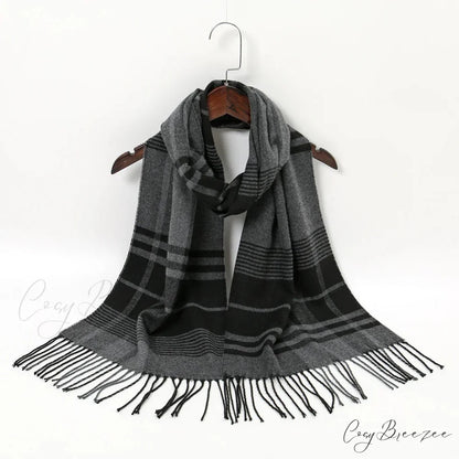 Plaid Print Cashmere Winter Pashmina Scarf with Tassels GREY 2