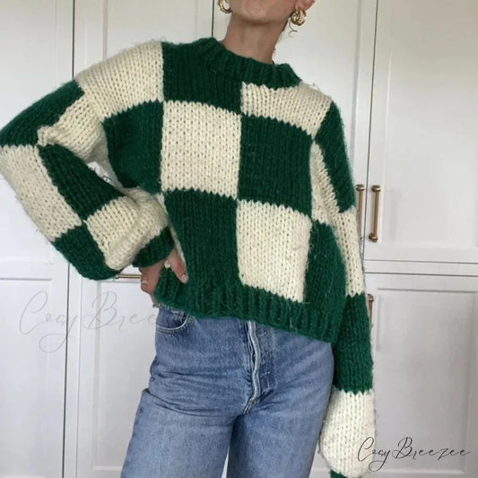 Plaid Print Cropped Comfy Sweater swraters-241228