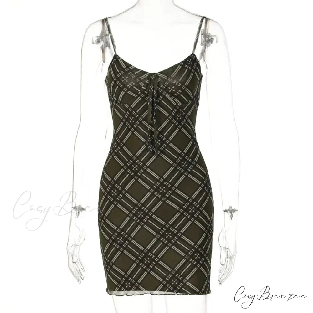 Plaid Print Sundress Vintage Sexy Mini Dress