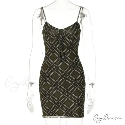 Plaid Print Sundress Vintage Sexy Mini Dress