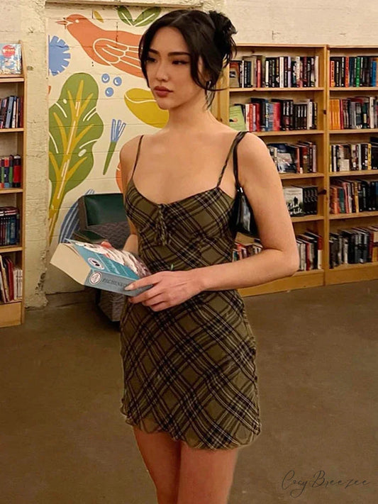 Plaid Print Sundress Vintage Sexy Mini Dress