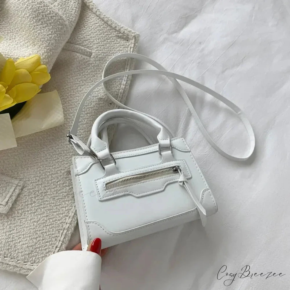 Plaid PU Leather Designer Small Crossbody Handbag White handbag-250126