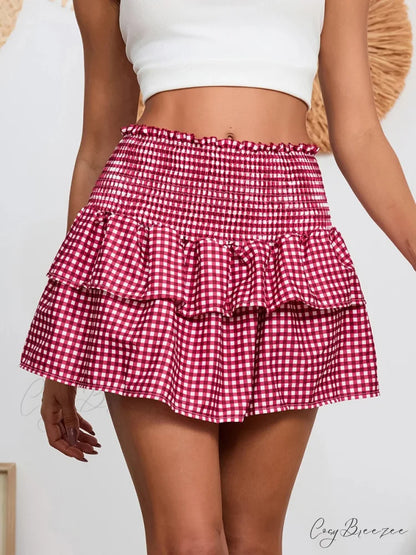 Plaid Retro Sweet Waist Skirt Red / S skirts-250223