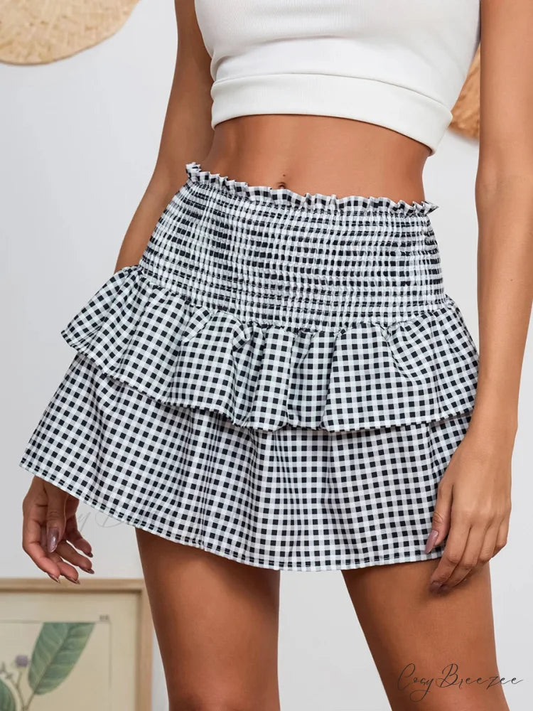 Plaid Retro Sweet Waist Skirt skirts-250223