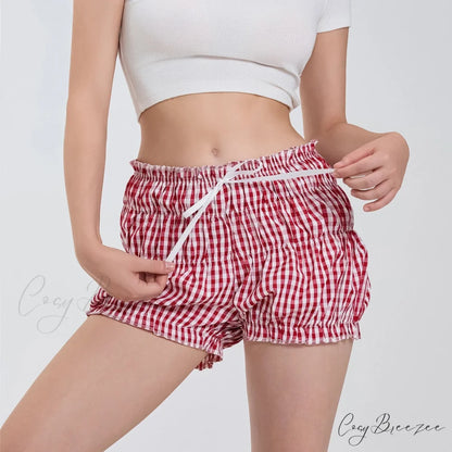 Plaid Ruffled Pajama Bloomer Shorts short-250223