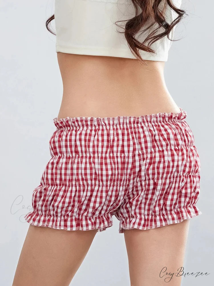 Plaid Ruffled Vintage Shorts short-250223