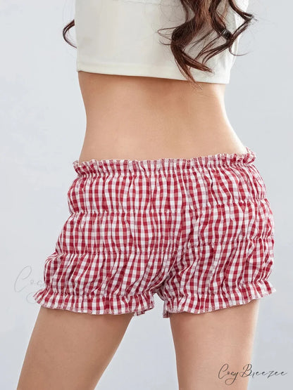 Plaid Ruffled Vintage Shorts short-250223