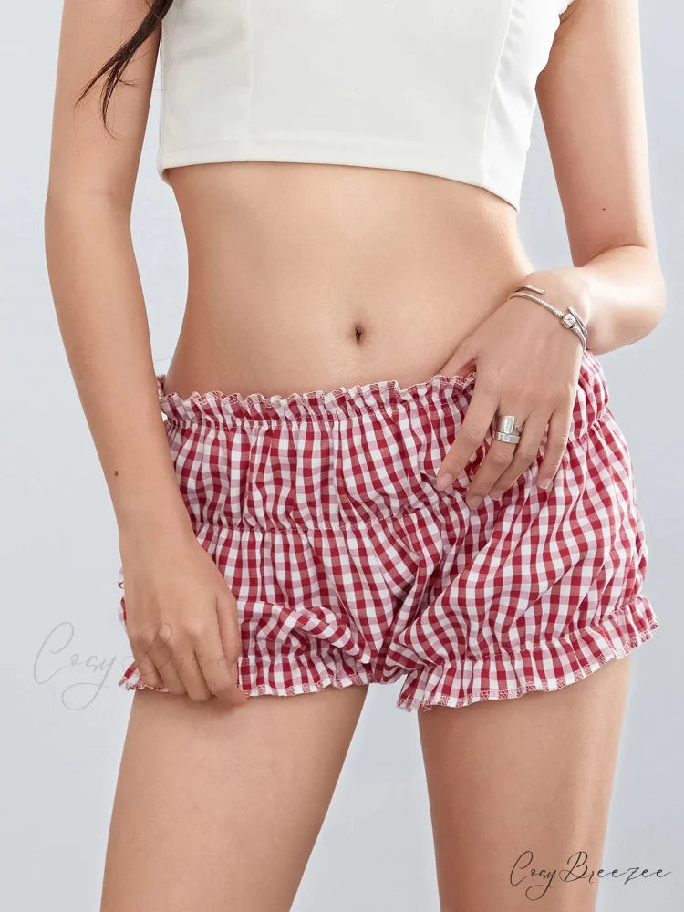 Plaid Ruffled Vintage Shorts short-250223