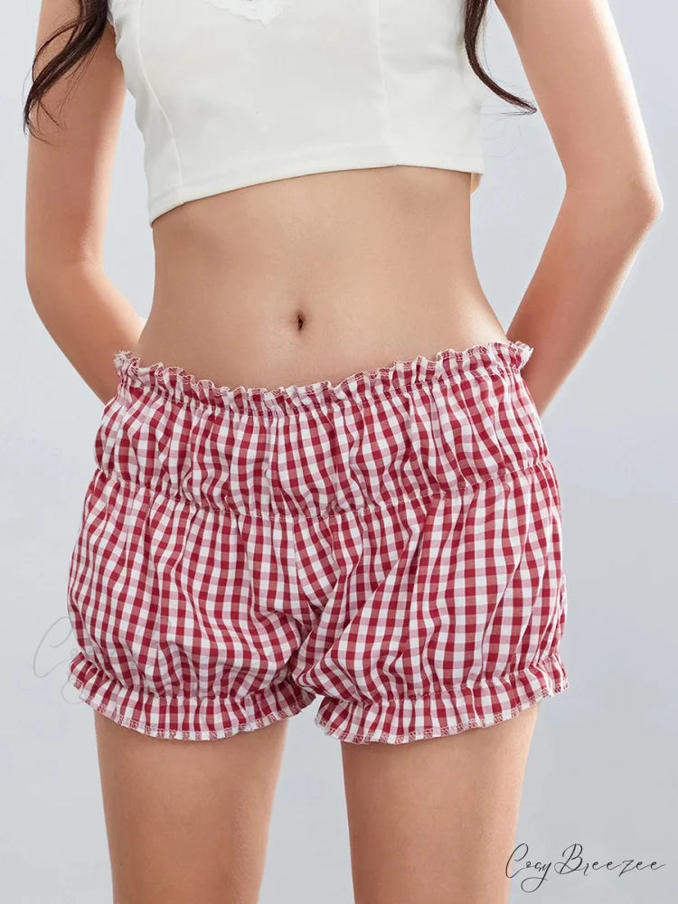 Plaid Ruffled Vintage Shorts short-250223