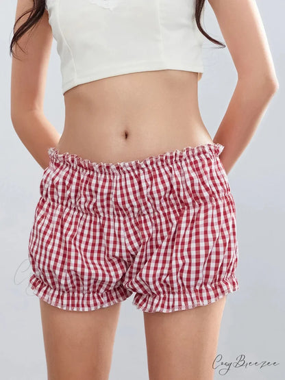 Plaid Ruffled Vintage Shorts short-250223