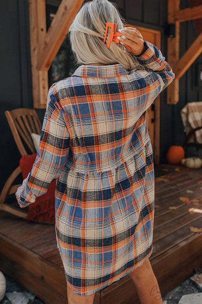 Plaid Shirt Dress with Contrast Pattern