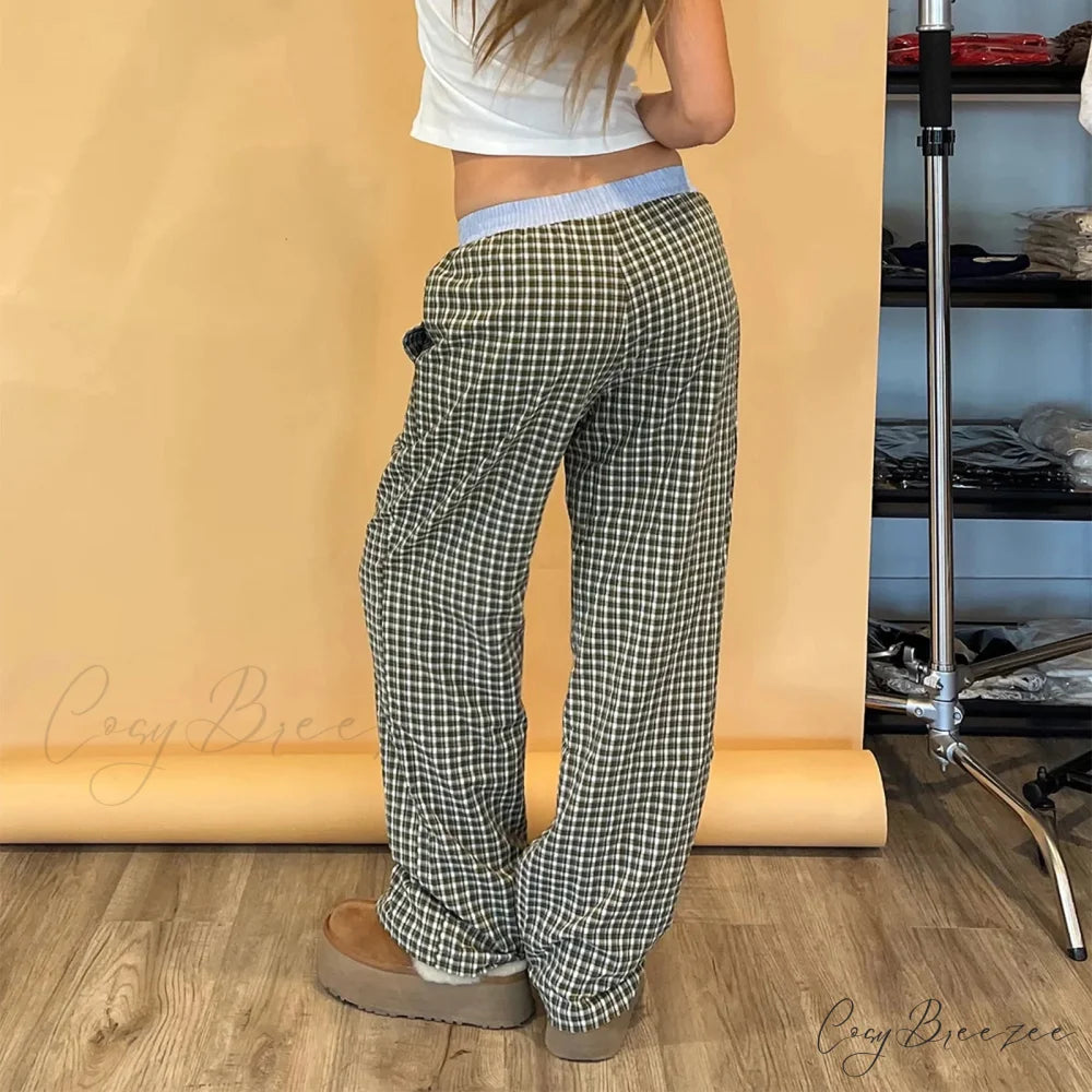 Plaid Straight Retro Loose Jogger Pant pant-250223