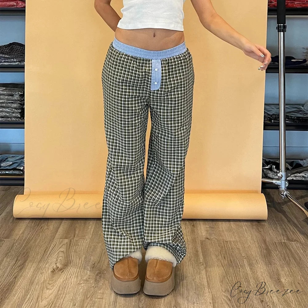Plaid Straight Retro Loose Jogger Pant pant-250223