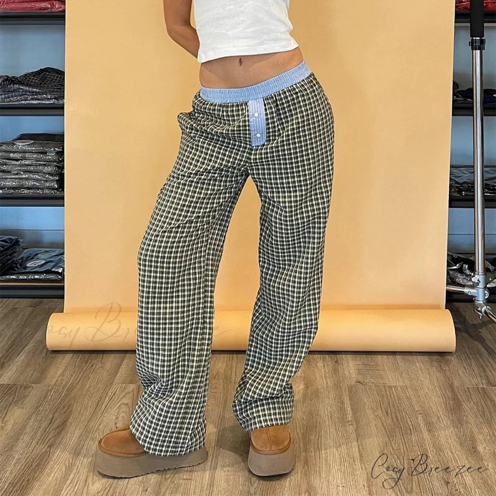 Plaid Straight Retro Loose Jogger Pant pant-250223