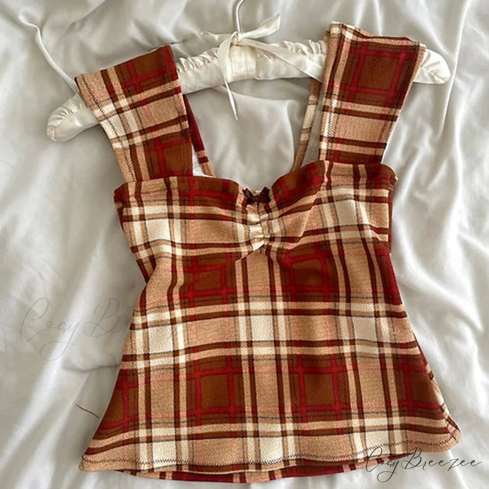 Plaid Stripe Square Neck Crop Top croptop-250223