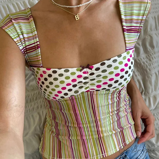 Plaid Stripe Square Neck Crop Top croptop-250223