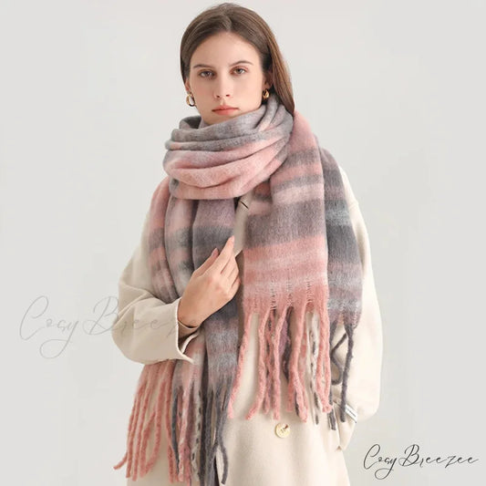 Plaid Striped Imitate Cashmere Outdoor Woman Scarf - Keep Warm and Soft Thick