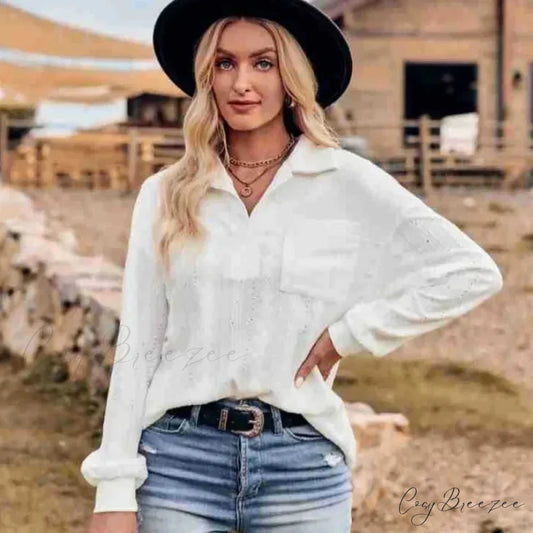 Plain Collarless Pullover Knit Elegant Blouse blouse-250126