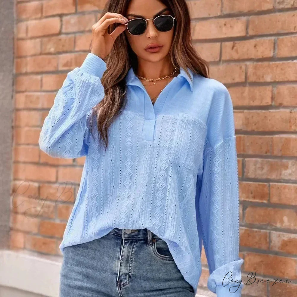 Plain Collarless Pullover Knit Elegant Blouse blouse-250126