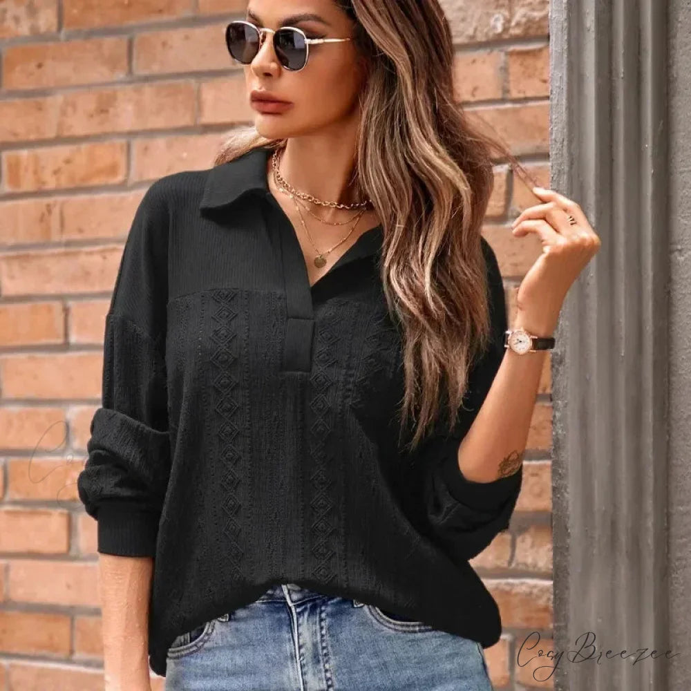 Plain Collarless Pullover Knit Elegant Blouse blouse-250126