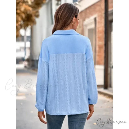 Plain Collarless Pullover Knit Elegant Blouse blouse-250126
