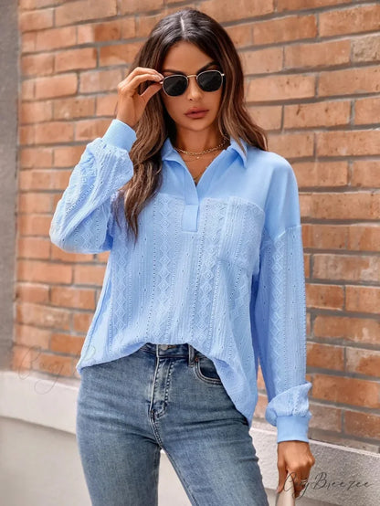Plain Collarless Pullover Knit Elegant Blouse Blue / S blouse-250126