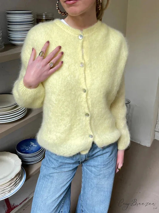 Plain Color Button-Down Full Sleeve Cardigan cardigans-241228