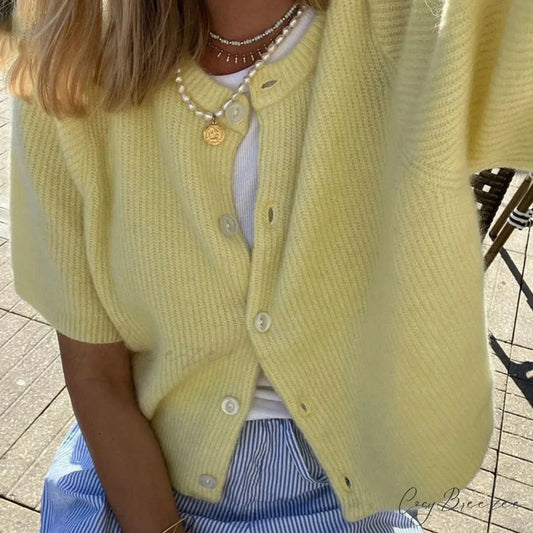 Plain Color Short Sleeve Button Cardigan cardigans-241228