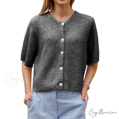 Plain Color Short Sleeve Button Cardigan Dark Grey / S cardigans-241228
