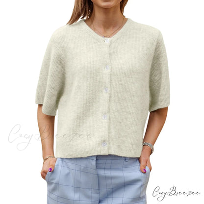 Plain Color Short Sleeve Button Cardigan WHITE / S cardigans-241228