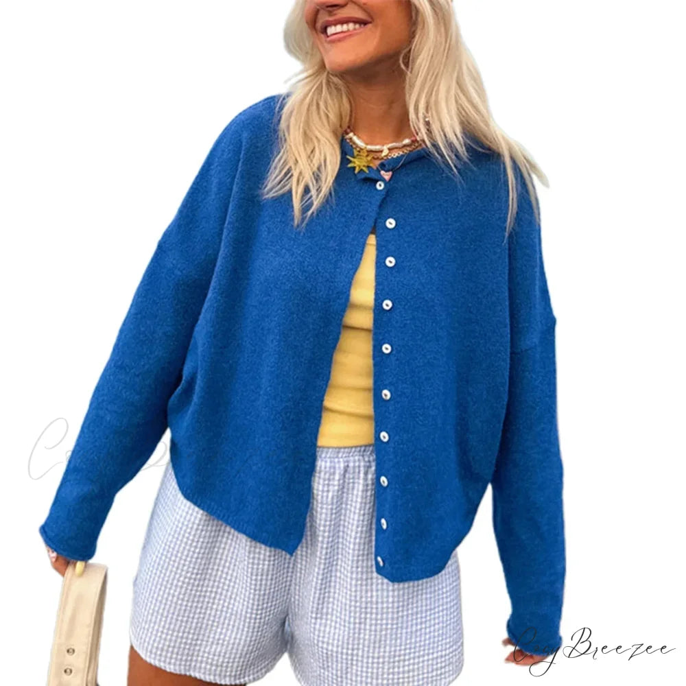 Plain Cozy Button-front Knit Cardigan Blue / S cardigans-241228