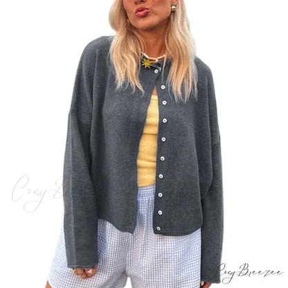 Plain Cozy Button-front Knit Cardigan GRAY / S cardigans-241228