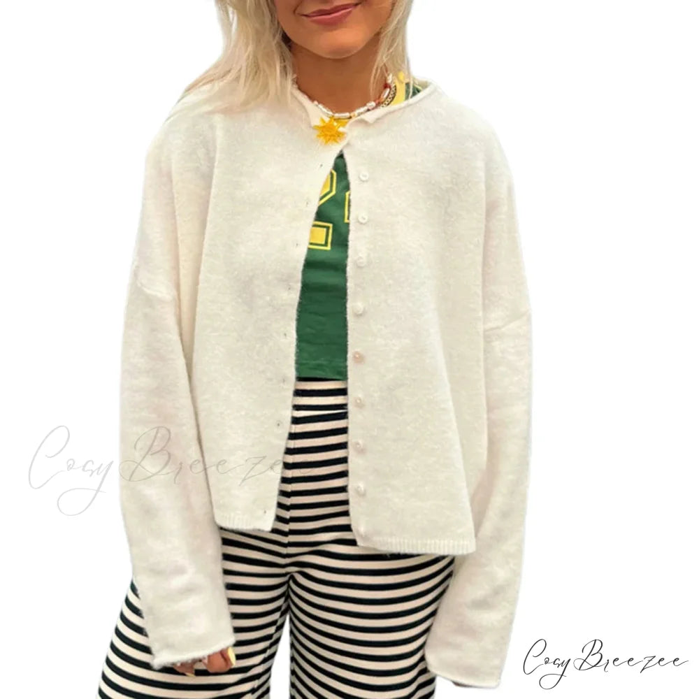 Plain Cozy Button-front Knit Cardigan WHITE / S cardigans-241228