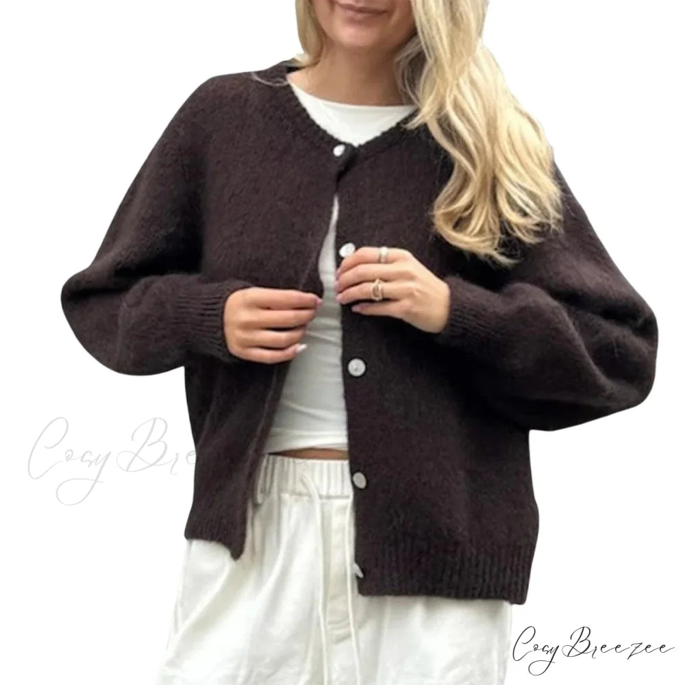 Plain Fuzzy Button Down Knit Cardigan Dark Brown / S cardigans-241228