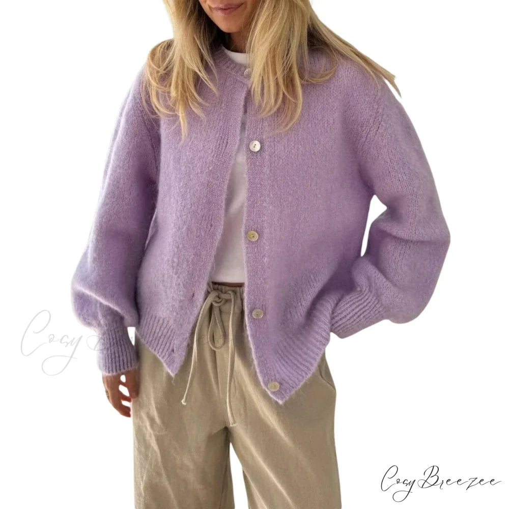 Plain Fuzzy Button Down Knit Cardigan Light Purple / S cardigans-241228