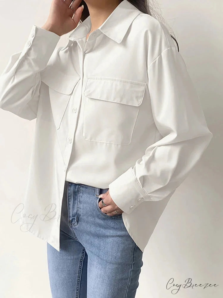 Plain Harajuku Collar Relaxed Blouse WHITE / S blouse-250126