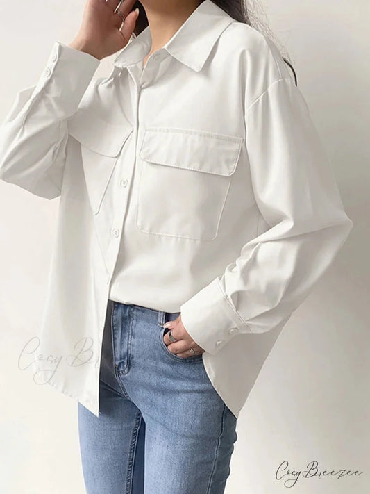 Plain Harajuku Collar Relaxed Blouse WHITE / S blouse-250126