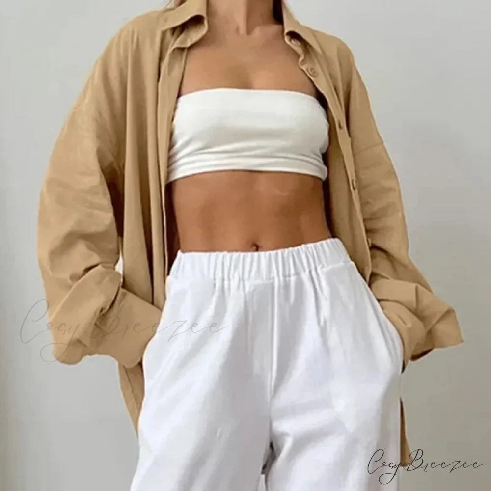Plain Relaxed Cotton Refined Autumn Blouse blouse-250126